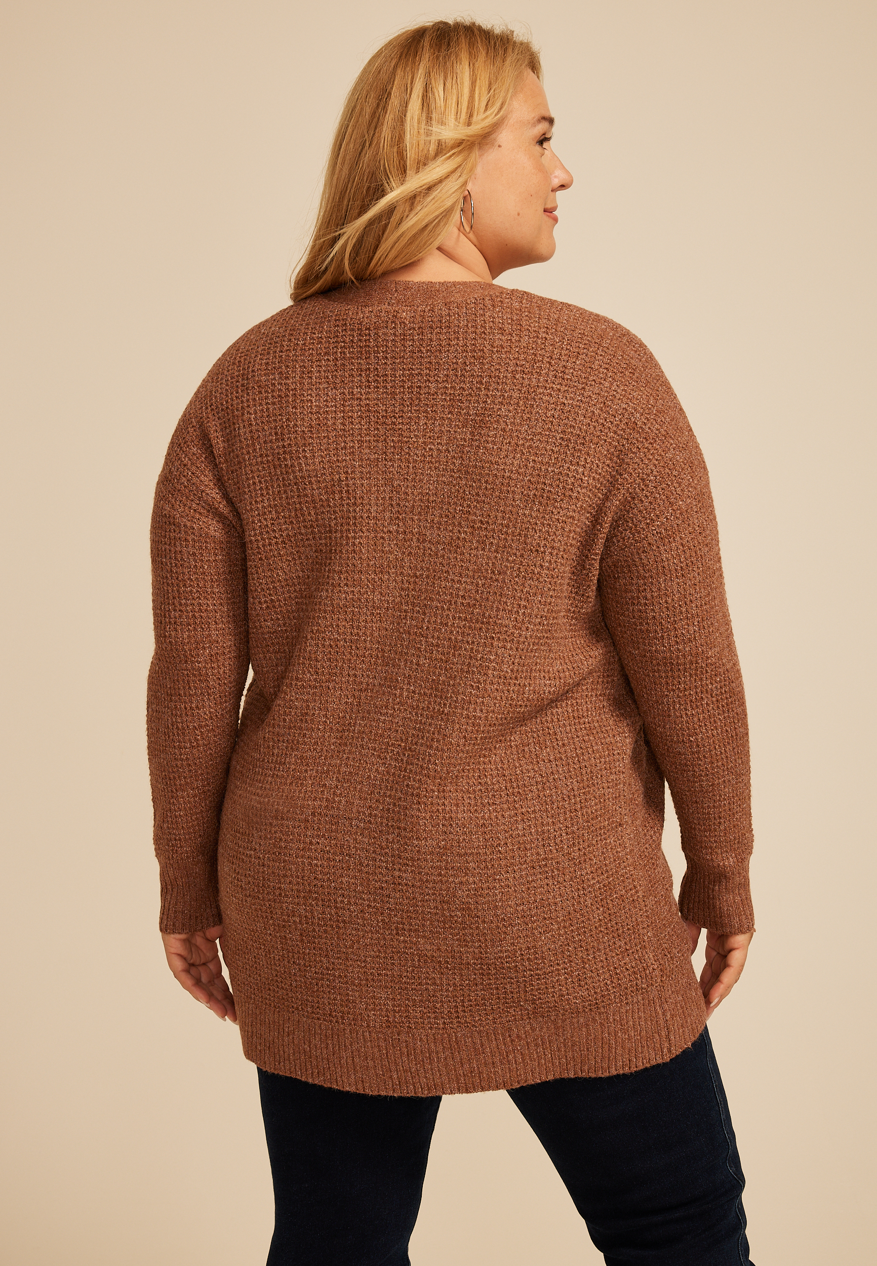 Plus Size 90s Waffle Knit Slouch Open Front Cardigan, C6330, large