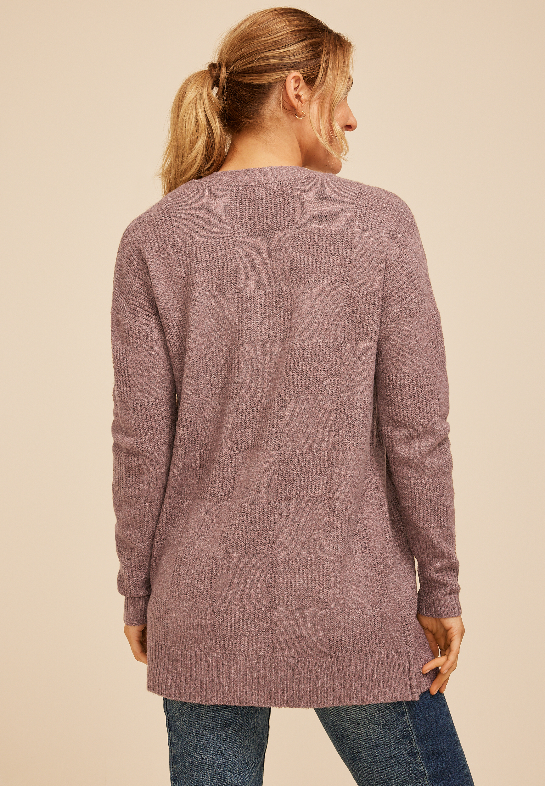 90s Checkered Open Front Cardigan, C9247, large