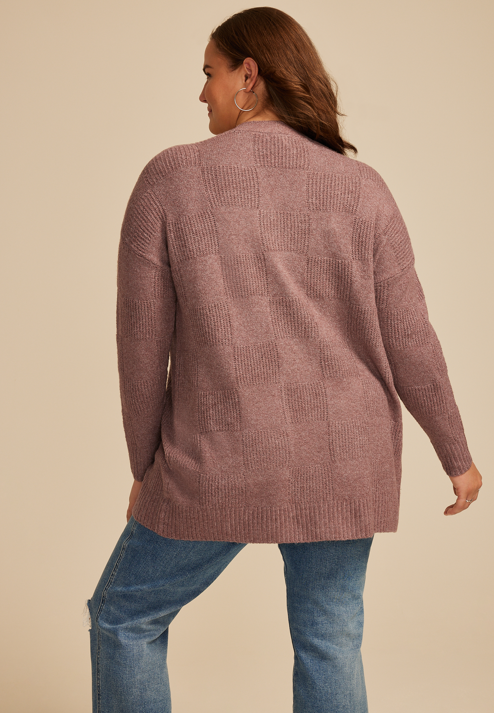Plus Size 90s Checkered Open Front Cardigan, C9247, large
