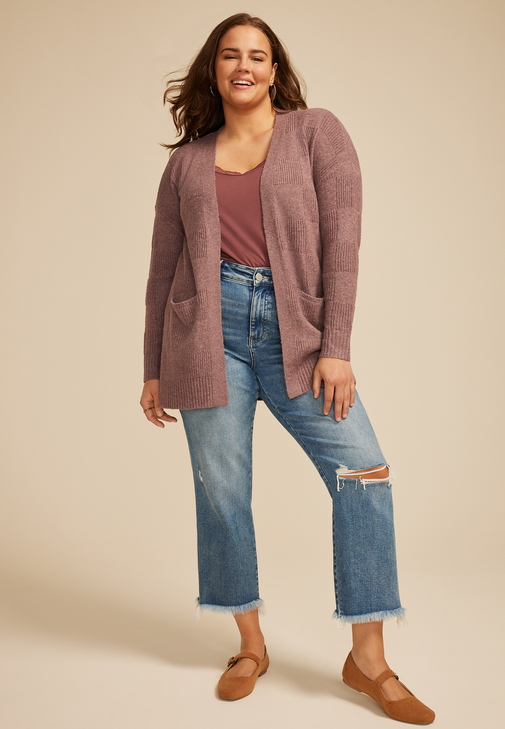 Plus Size 90s Checkered Open Front Cardigan, C9247, large