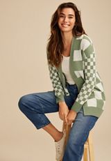90s Checkered Open Front Cardigan, C4477, small