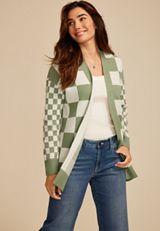 90s Checkered Open Front Cardigan, C4477, small