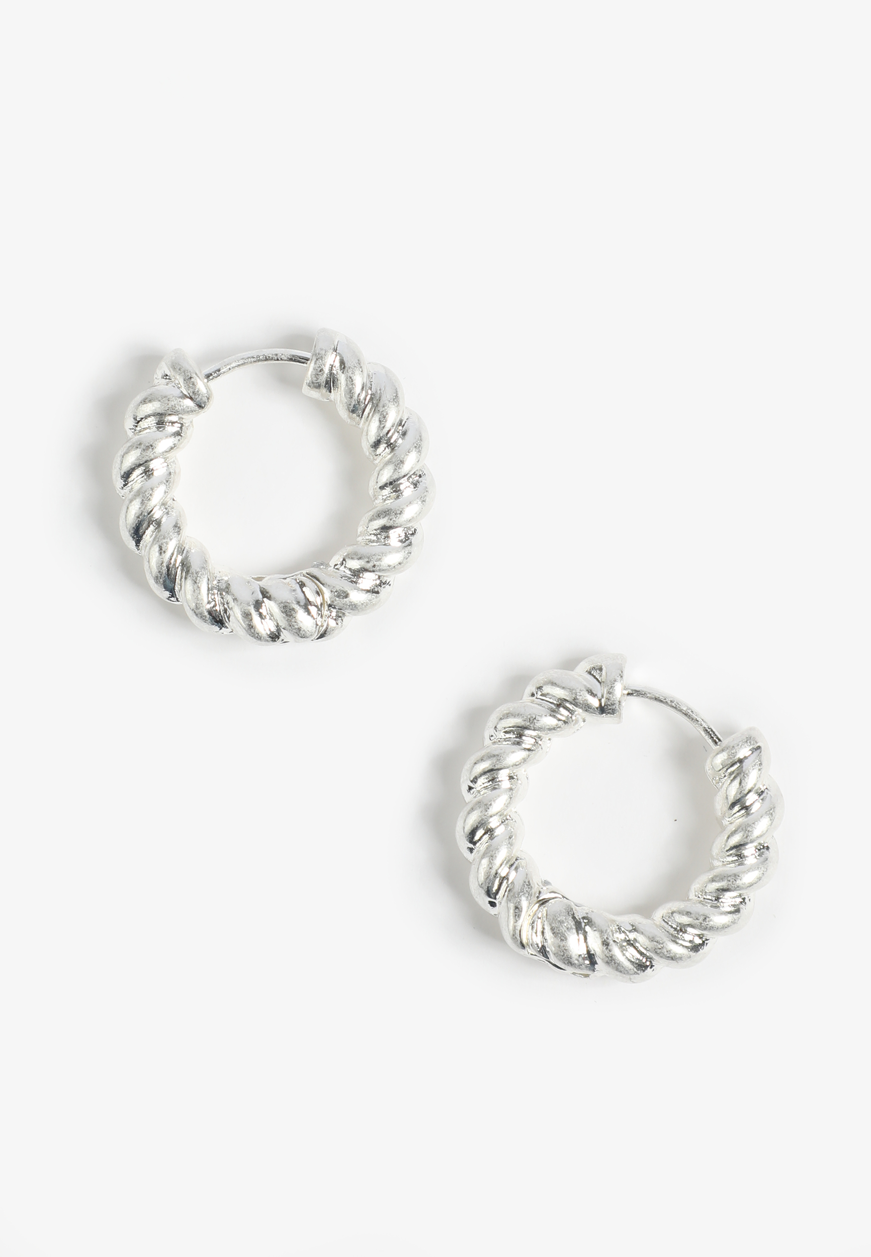 Silver Twisted Huggie Earrings