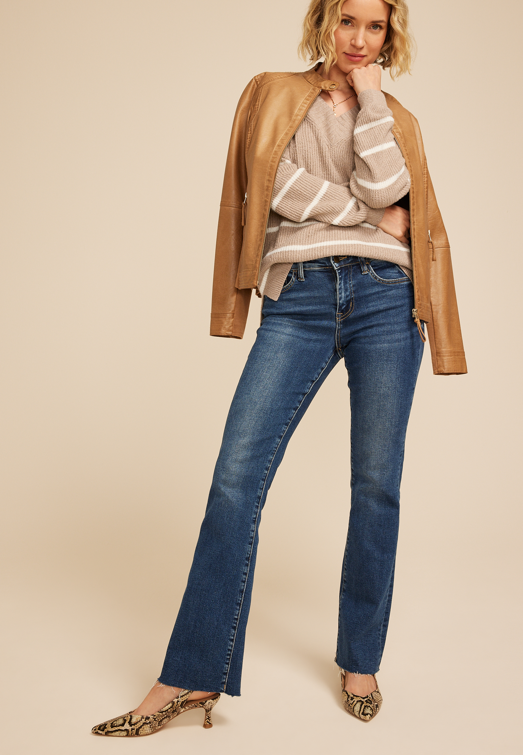 Striped Slouchy V Neck Sweater
