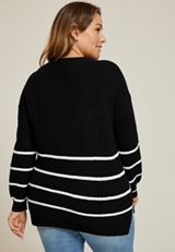 Plus Size Striped Slouchy V Neck Sweater, C1756, small