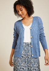 Zig Zag Pointelle Button Front Cardigan, DUSK SKY, small