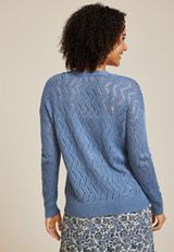 Zig Zag Pointelle Button Front Cardigan, DUSK SKY, small