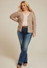 Plus Size Zig Zag Pointelle Button Front Cardigan, C496, small
