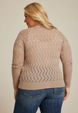 Plus Size Zig Zag Pointelle Button Front Cardigan, C496, small