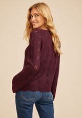 Wave Stitch Bell Sleeve Sweater, FIG, small