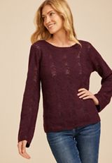Wave Stitch Bell Sleeve Sweater, FIG, small