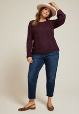 Plus Size Wave Stitch Bell Sleeve Sweater, FIG, small