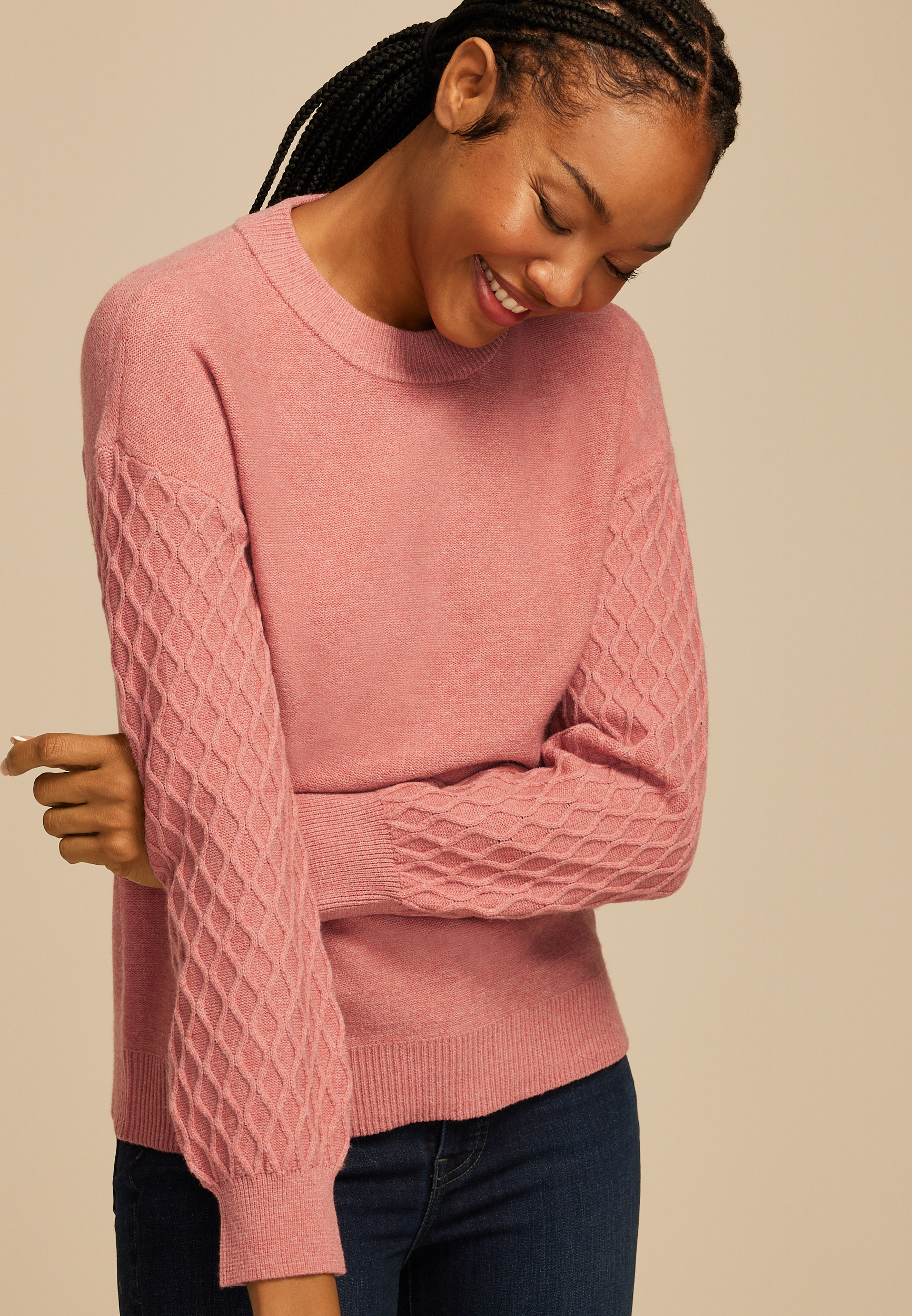 Honeycomb Sleeve Crew Neck Sweater