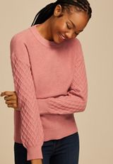 Honeycomb Sleeve Crew Neck Sweater, C6624, small