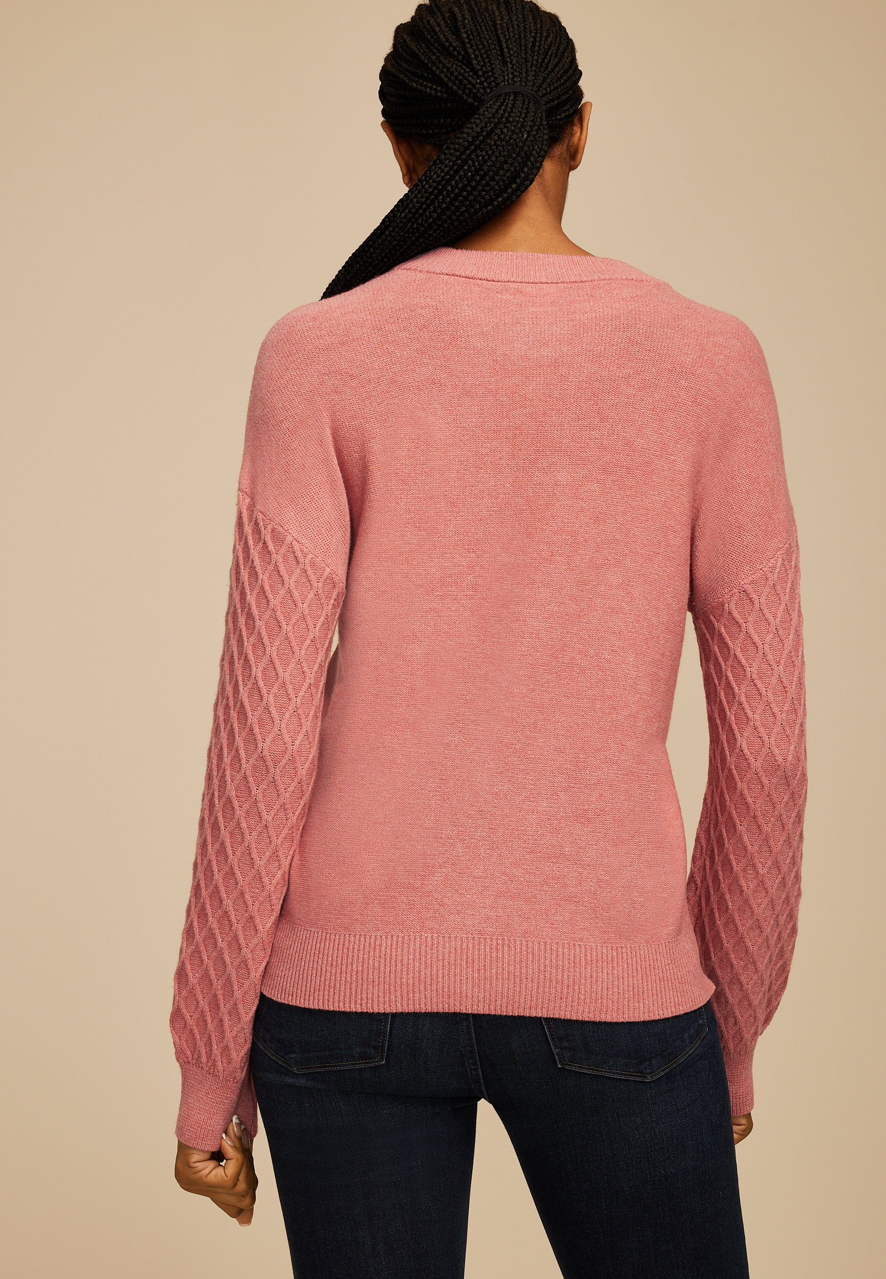 Honeycomb Sleeve Crew Neck Sweater, C6624, large