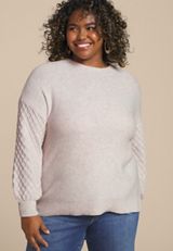 Plus Size Honeycomb Sleeve Crew Neck Sweater, C2445, small