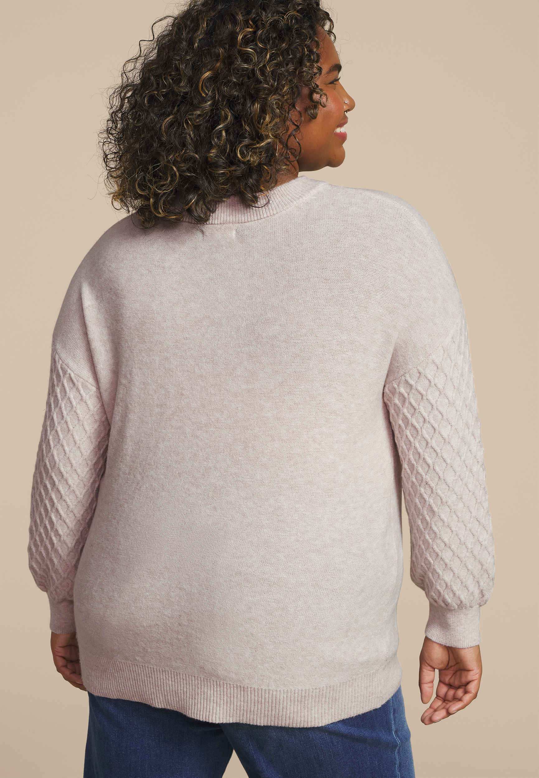 Plus Size Honeycomb Sleeve Crew Neck Sweater, C2445, large