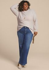 Plus Size Honeycomb Sleeve Crew Neck Sweater, C2445, small