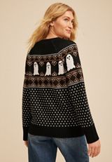 Halloween Ghost Button Front Fair Isle Cardigan, , small