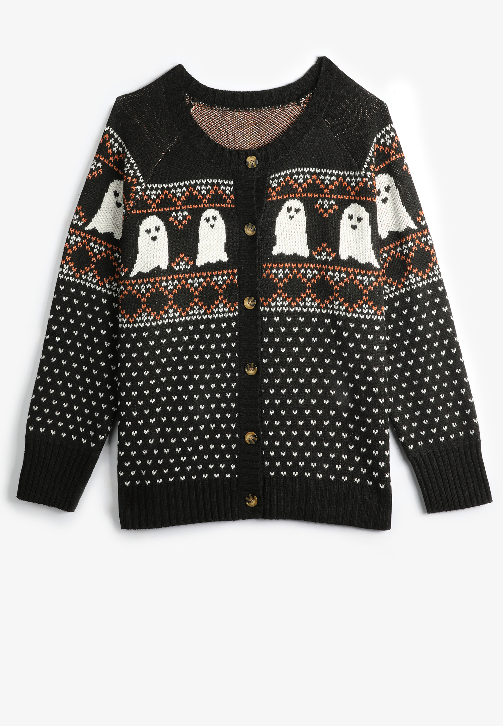 Plus Size Halloween Ghost Button Front Fair Isle Cardigan 