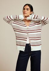 Striped Pointelle Button Front Cardigan, C9248, small