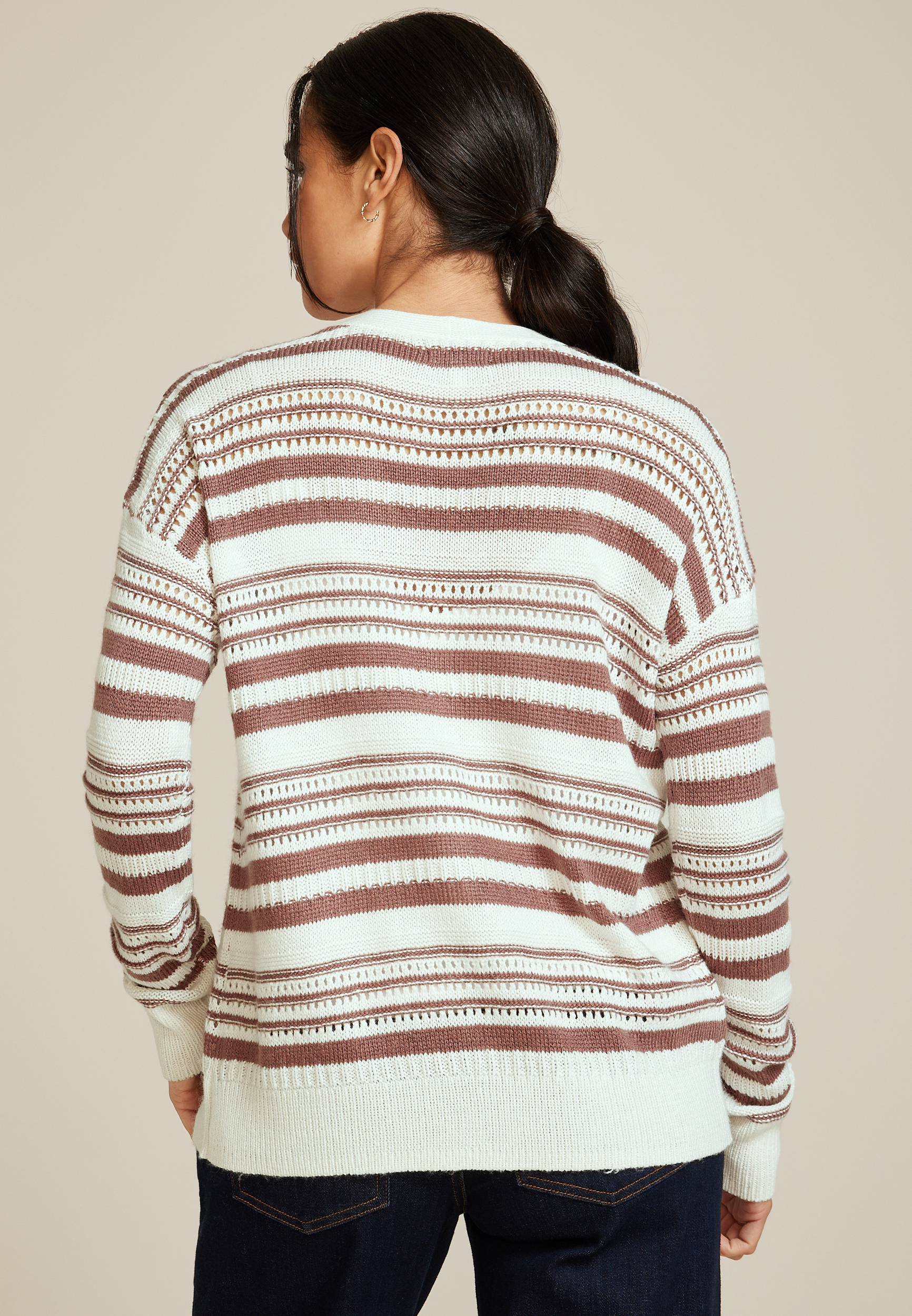 Striped Pointelle Button Front Cardigan