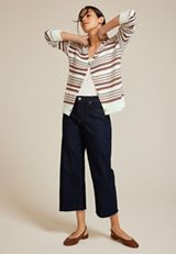 Striped Pointelle Button Front Cardigan, C9248, small