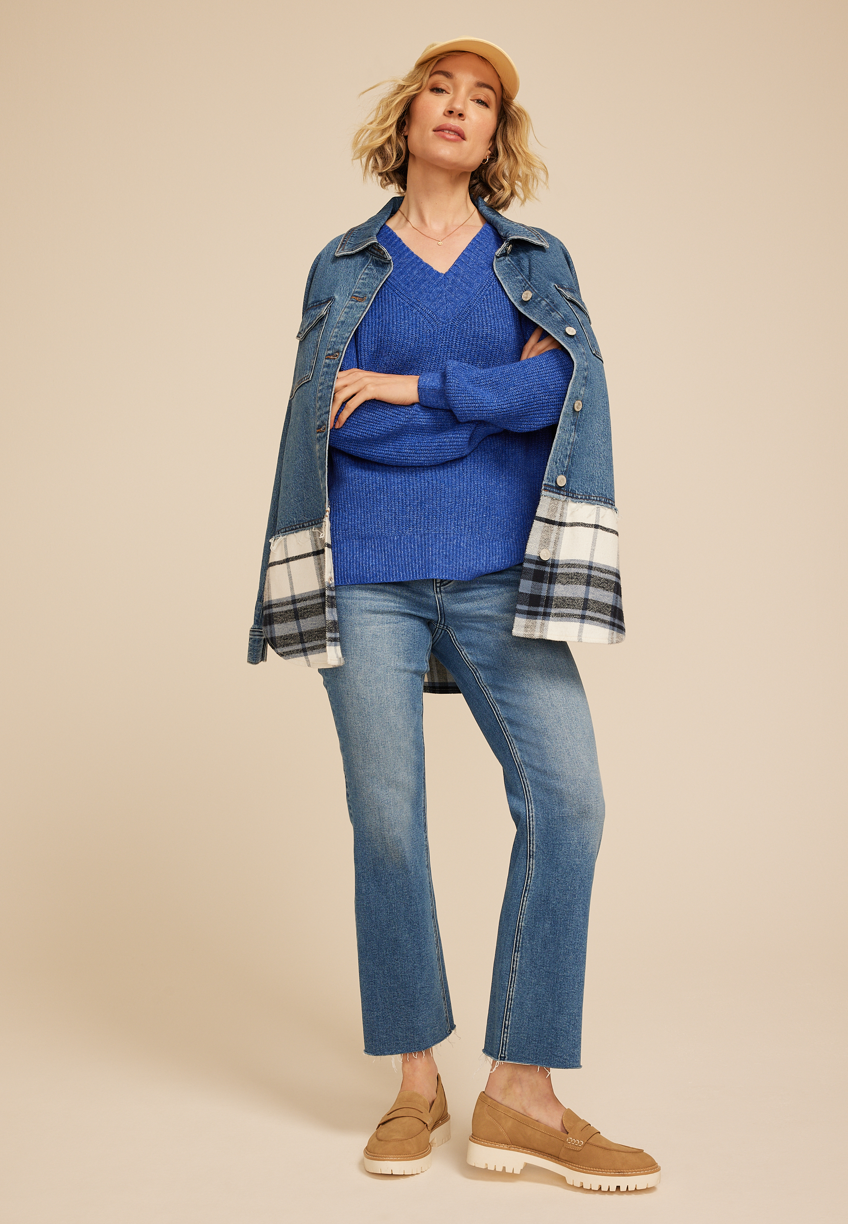 Slouchy V Neck Ribbed Sweater