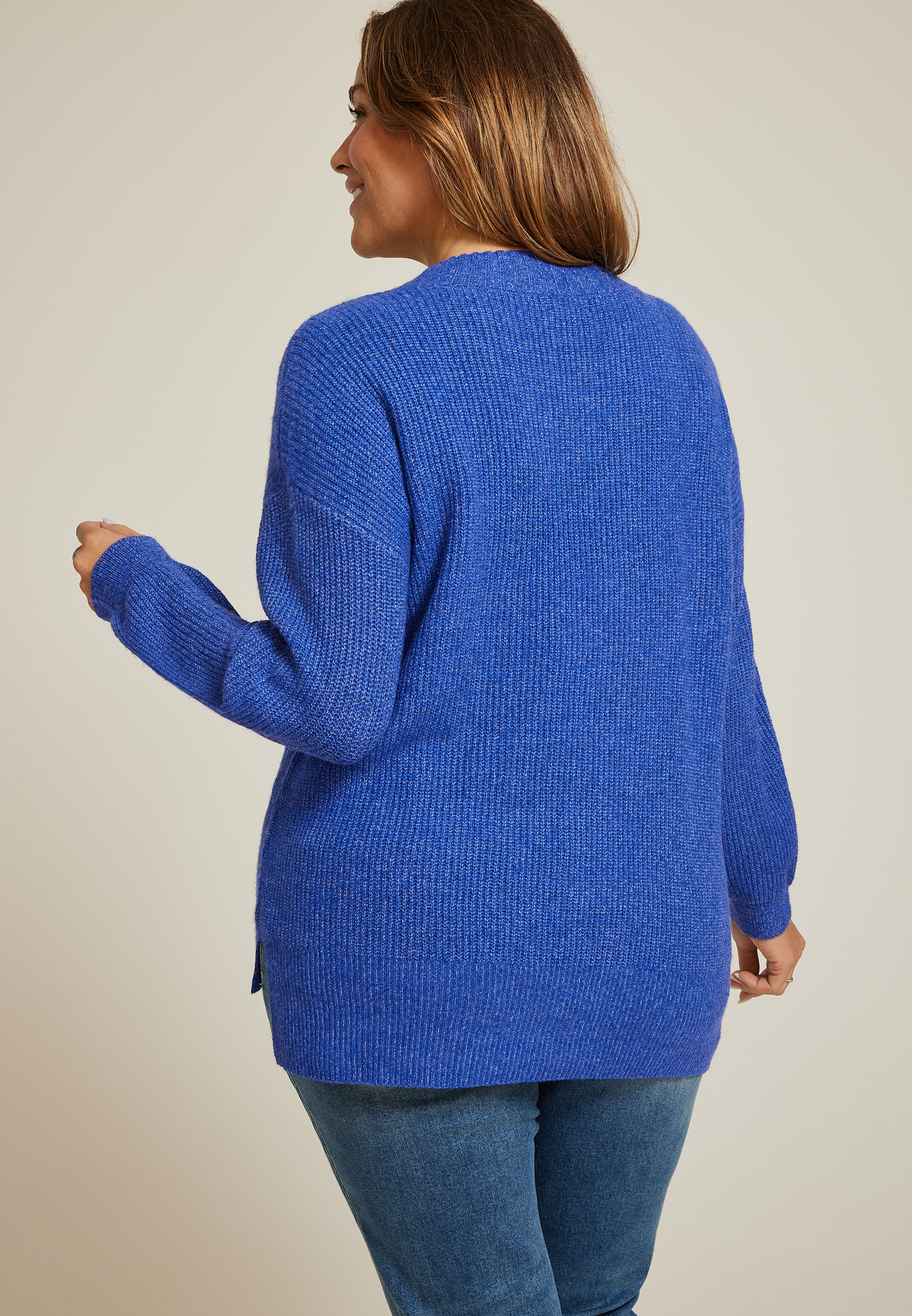 Plus Size Slouchy V Neck Ribbed Sweater, C3914, large