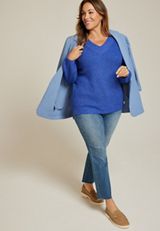 Plus Size Slouchy V Neck Ribbed Sweater, C3914, small