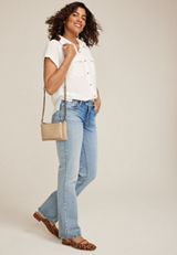 Short Sleeve Button Down Blouse, SOFT WHITE, small