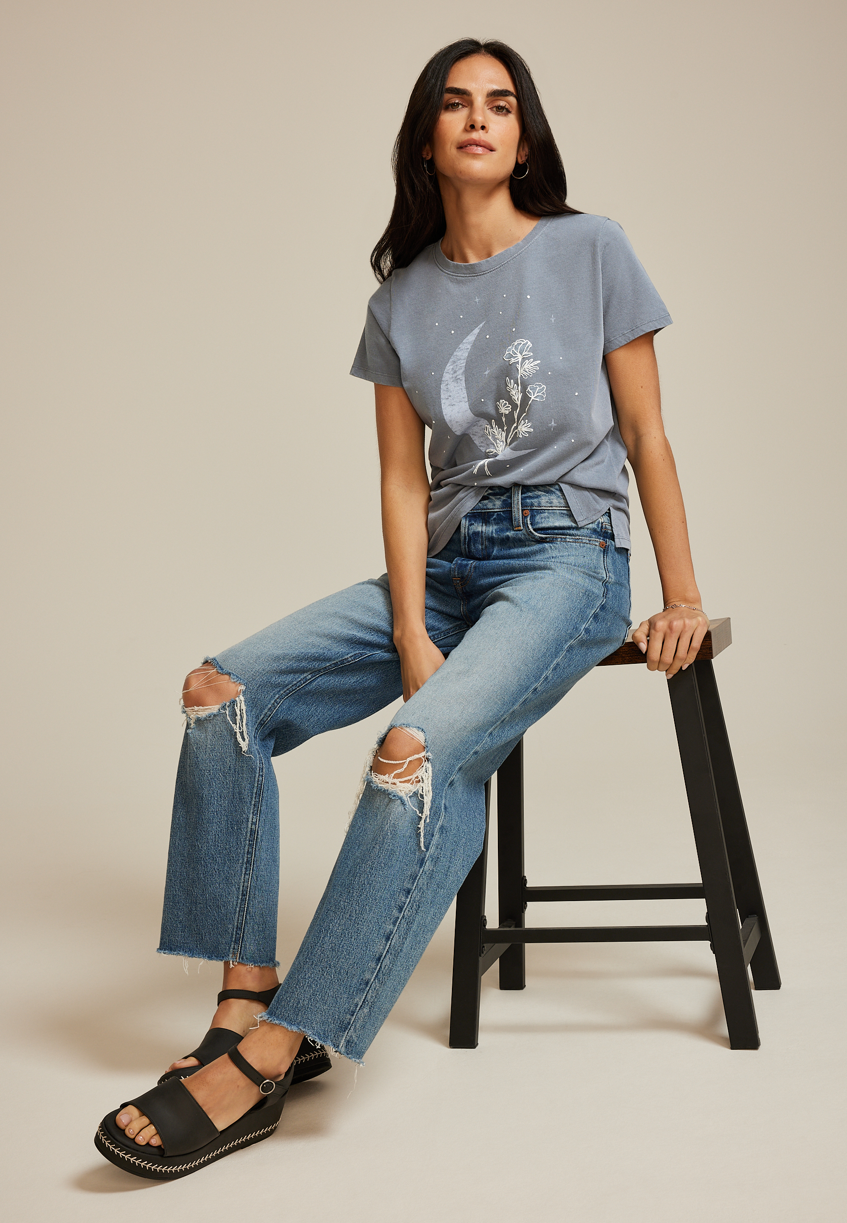 Floral Moon Classic Fit Graphic Tee, C4656, large
