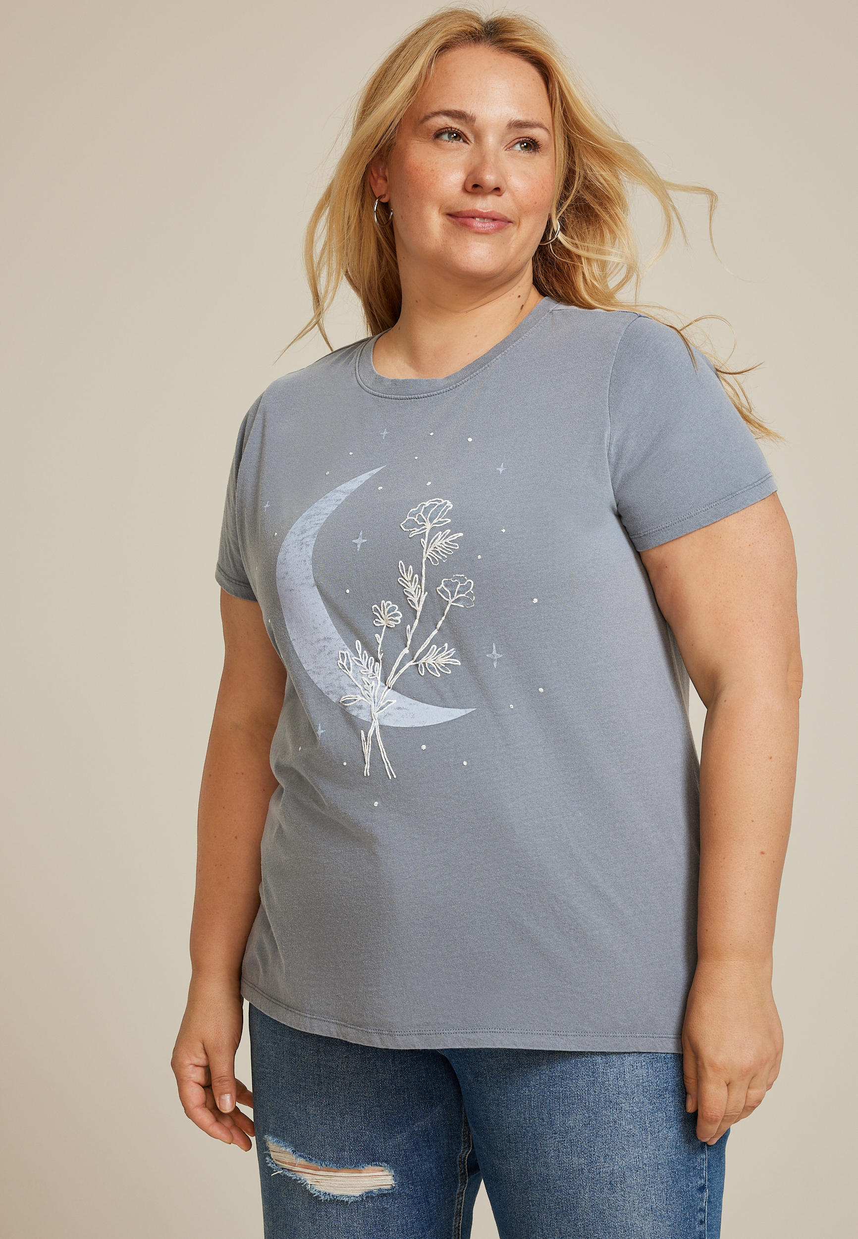 Plus Size Floral Moon Classic Fit Graphic Tee