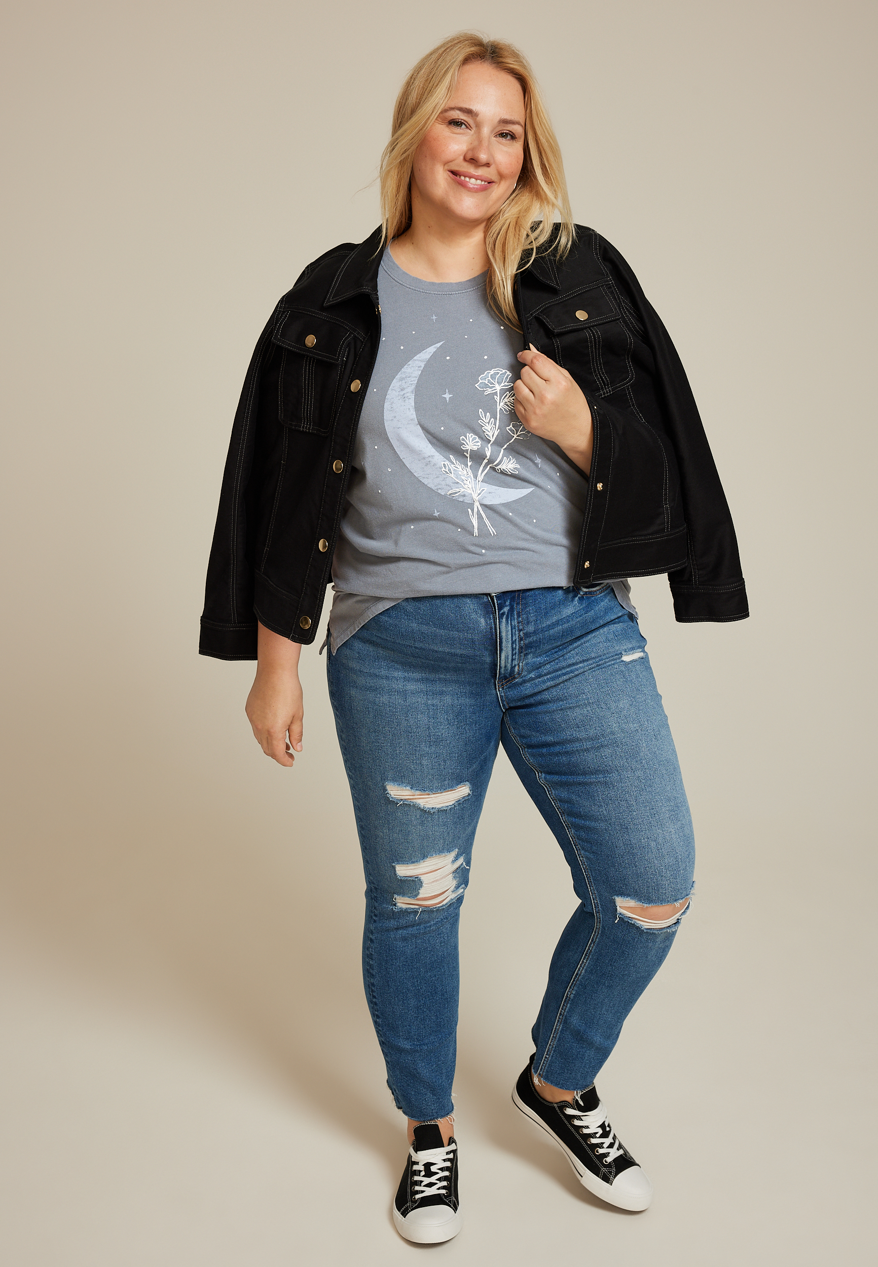 Plus Size Floral Moon Classic Fit Graphic Tee, C4656, large