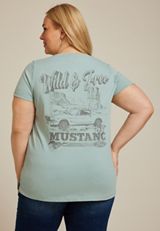 Plus Size Mustang Wild and Free Classic Fit Graphic Tee, SAGE FOG, small