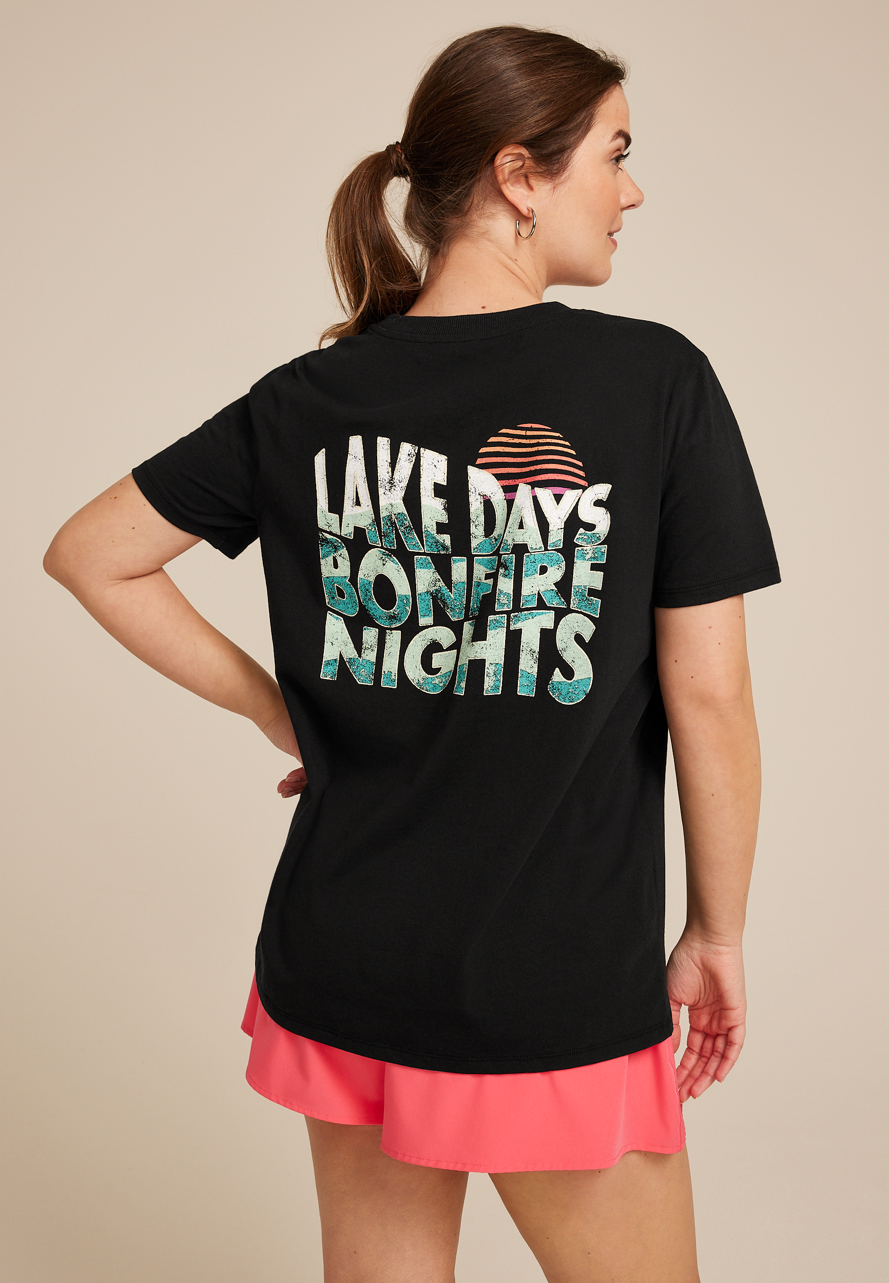 Lake Days Bonfire Nights Oversized Fit Graphic Tee, BLACK, large