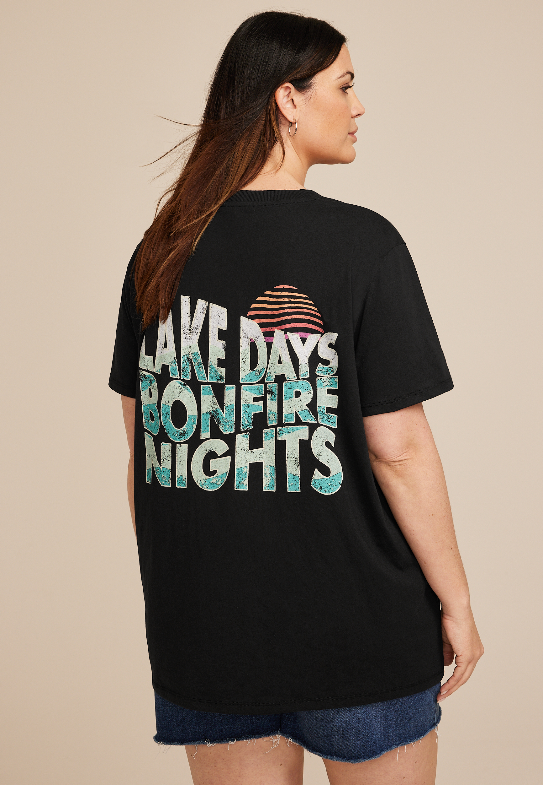 Plus Size Lake Days Bonfire Nights Oversized Fit Graphic Tee, C106, large