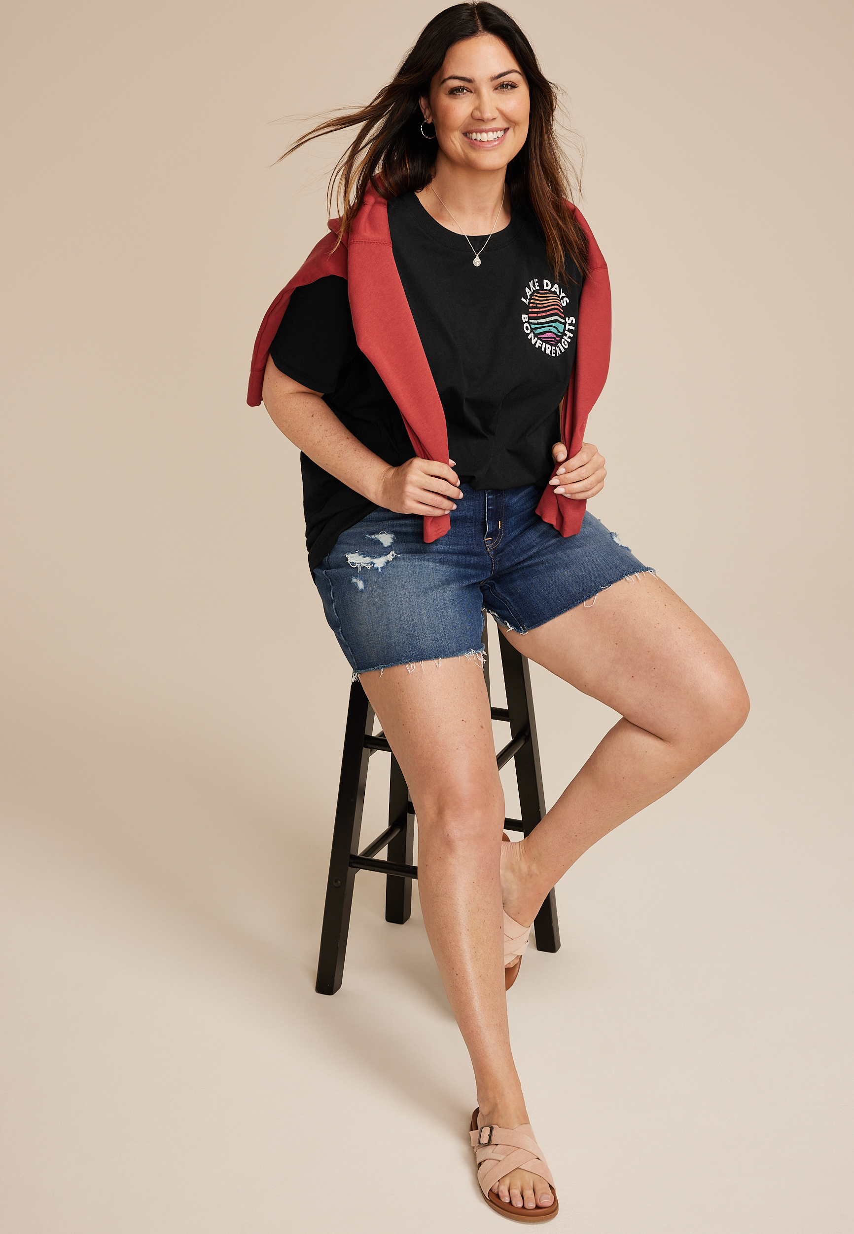 Plus Size Lake Days Bonfire Nights Oversized Fit Graphic Tee, C106, large