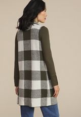 Checkered Collared Open Front Vest, C9162, small