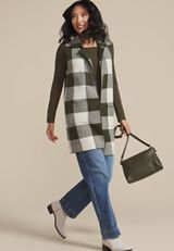 Checkered Collared Open Front Vest, C9162, small