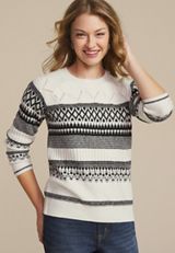 Fair Isle Crew Neck Sweater, SOFT WHITE COMBO, small