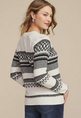 Fair Isle Crew Neck Sweater, SOFT WHITE COMBO, small