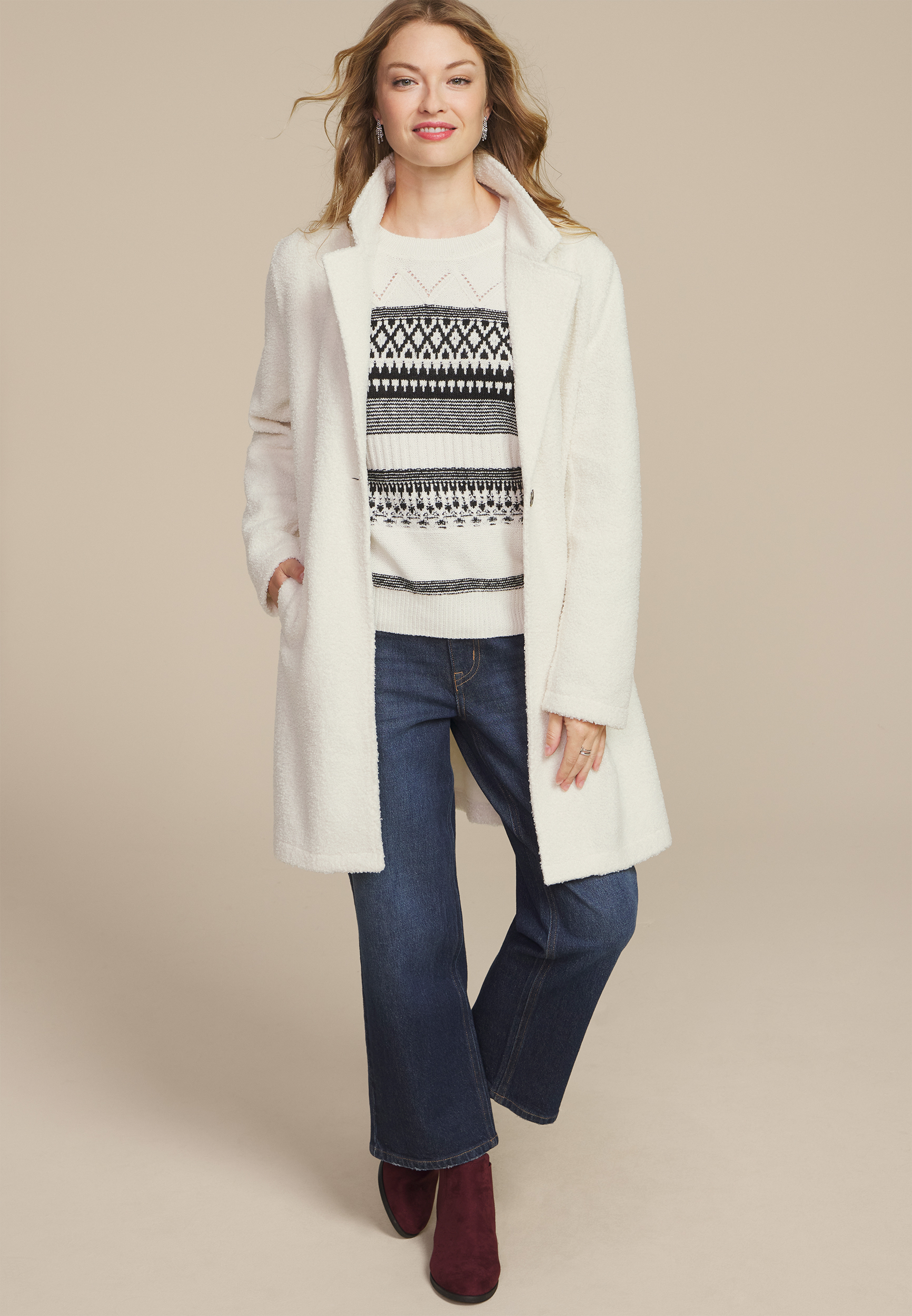Fair Isle Crew Neck Sweater, SOFT WHITE COMBO, large