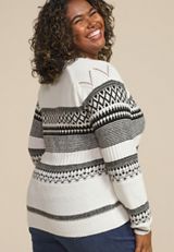 Plus Size Fair Isle Crew Neck Sweater, SOFT WHITE COMBO, small
