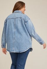 Plus Size Raw Hem Denim Shacket, C3337, small