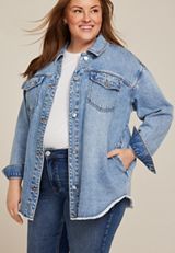 Plus Size Raw Hem Denim Shacket, C3337, small