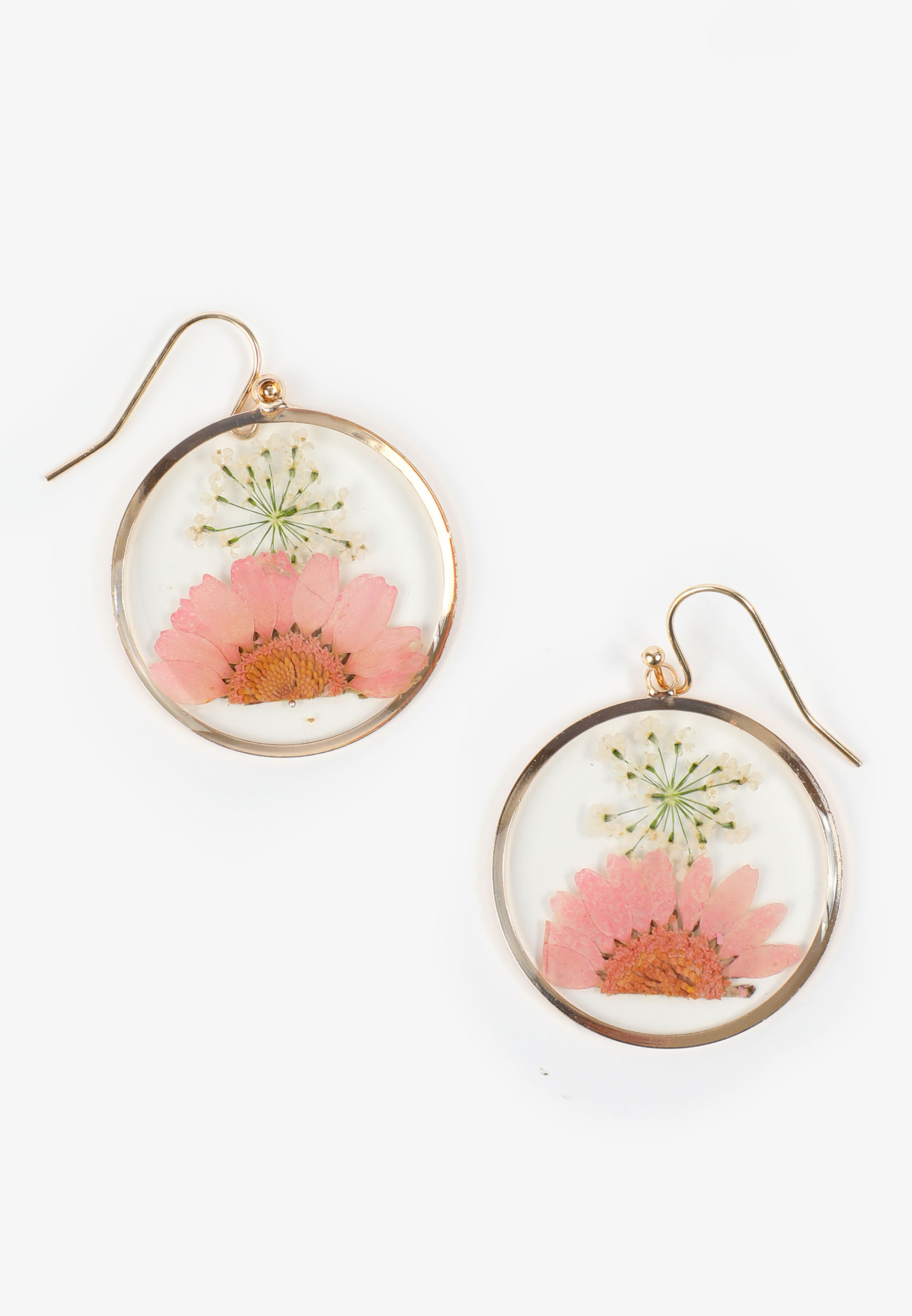 Pressed Flower Circle Drop Earrings