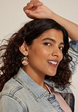 Pressed Flower Circle Drop Earrings, GOLD, small