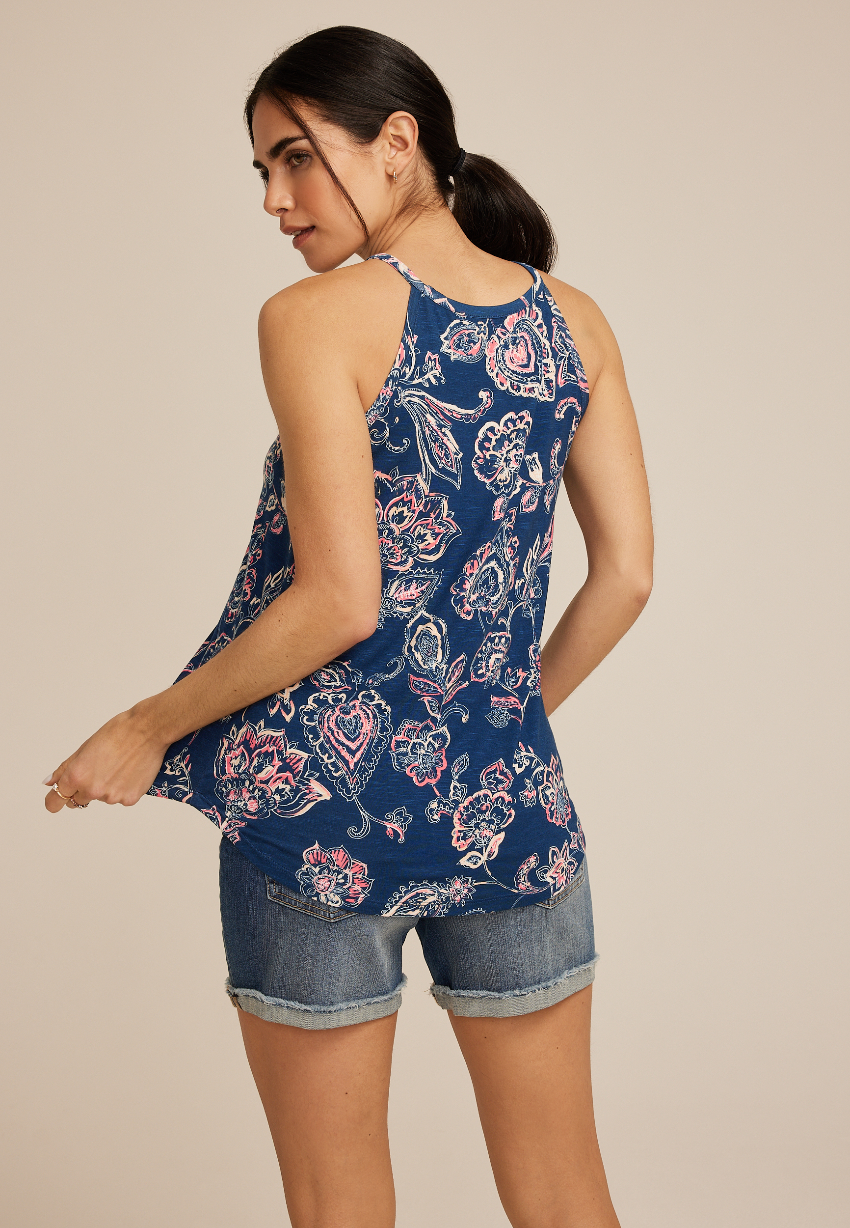 24/7 Mara Floral Halter Tank Top, C4131, large