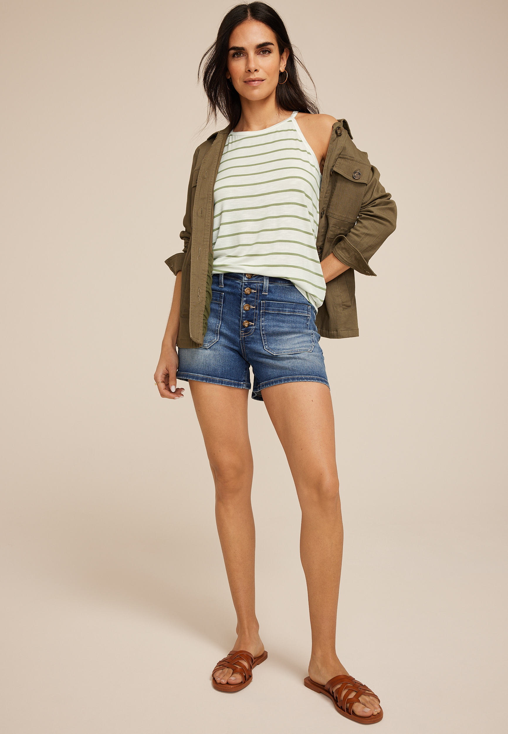 24/7 Mara Striped Halter Tank Top, , large